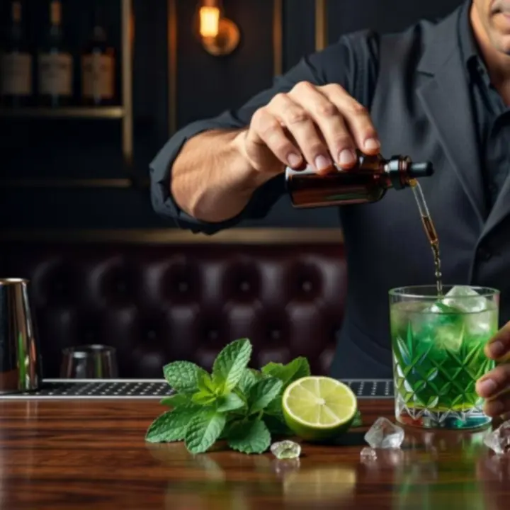 Mixologist kézzel készít signature koktélt a lounge bár pultja mögött